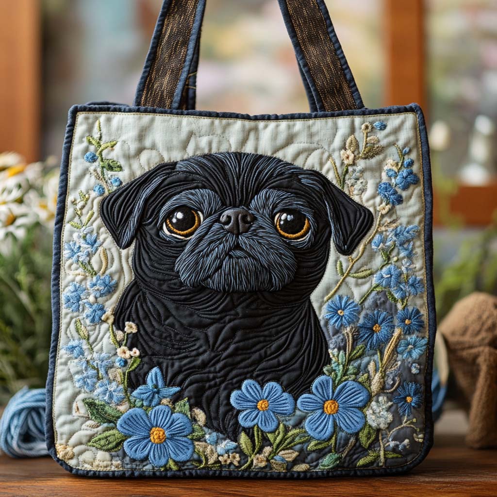Blue-Eyed Pug Charm Tote Bag