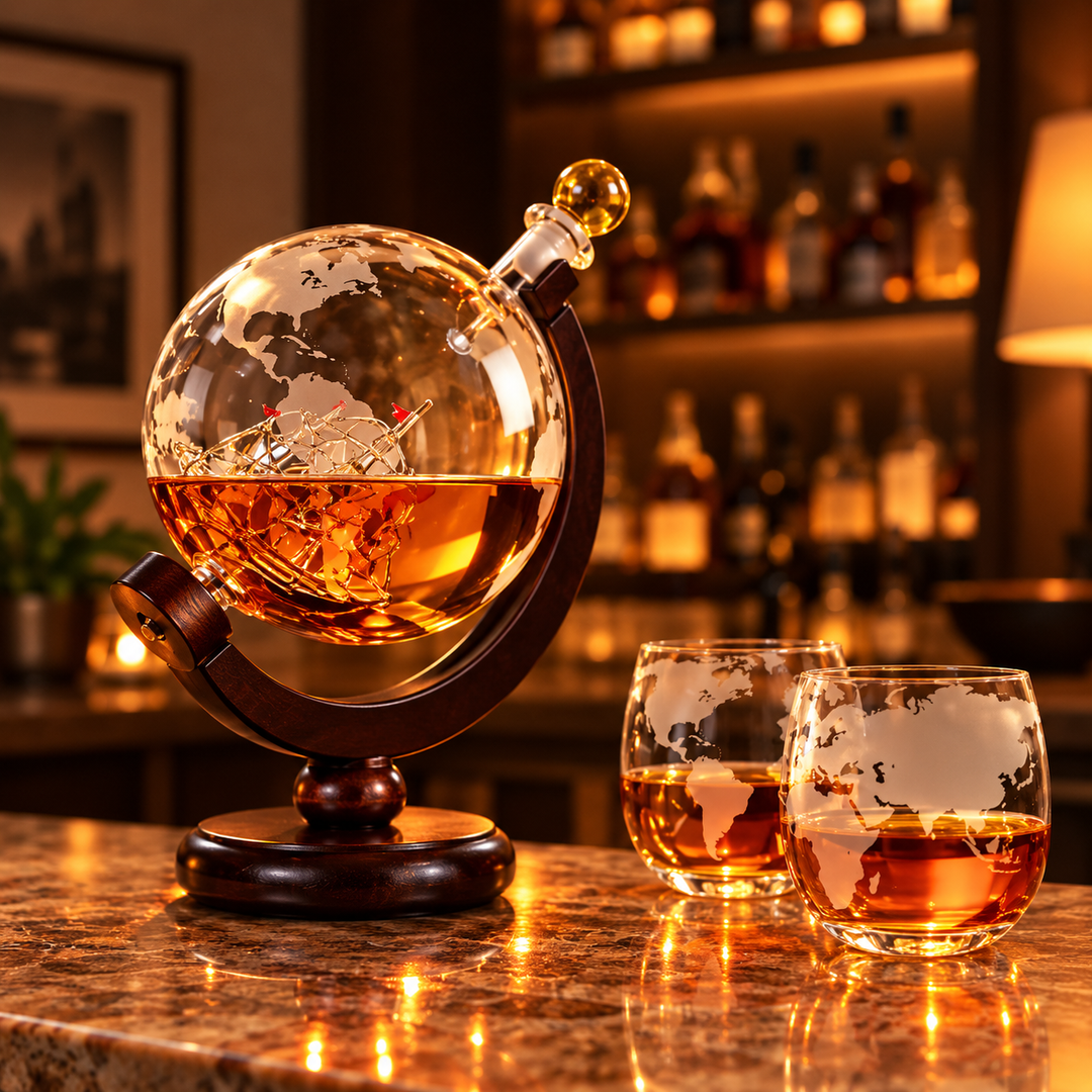 World Map Whisky Bottle and Glass Set
