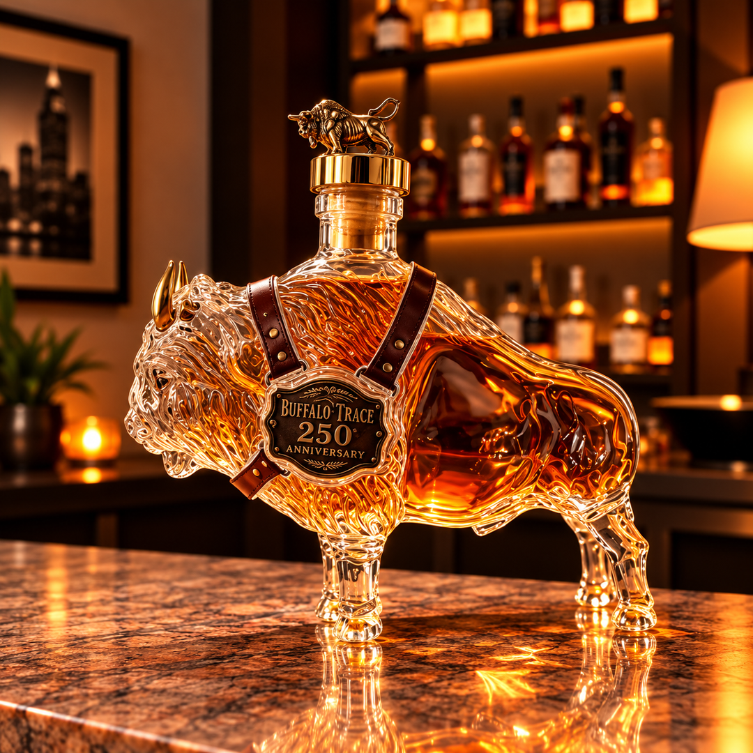 Hand Blown Borosilicate Glass Bison Whisky Bottle 350ML
