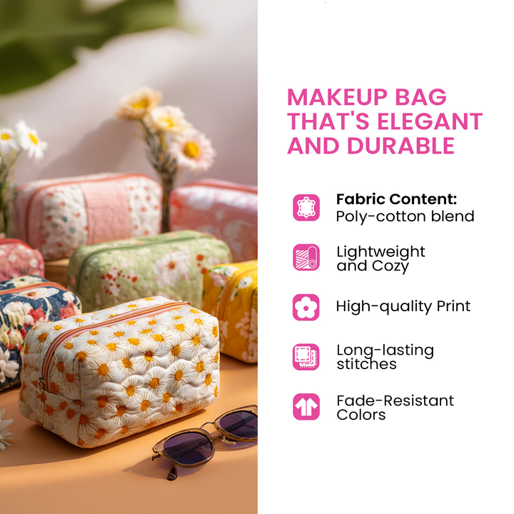 Lucky Charm Cat Quilted Makeup Bag