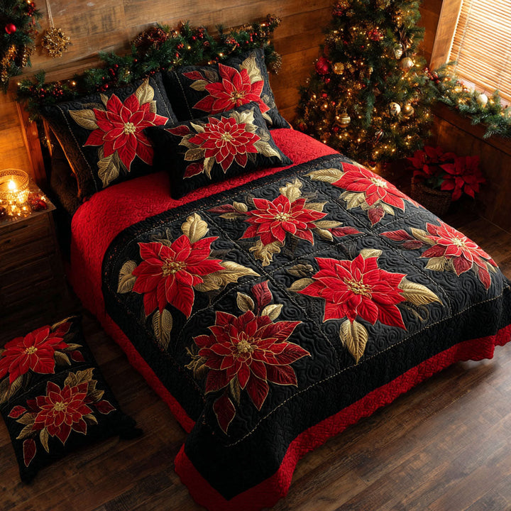 Midnight Poinsettia 3-Piece Bedding Set